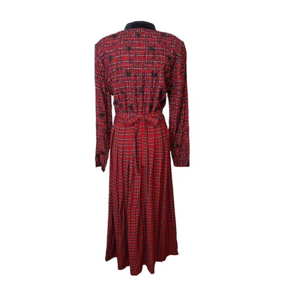 Country‎ Wear Size 10 Modest Tartan Plaid Embroidered Velvet Long Prairie Dress - Picture 3 of 13